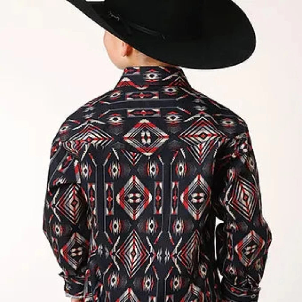 Roper Boys Blanket Stripe Button Up Long Sleeve Western Shirt