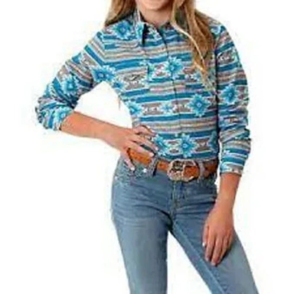 Youth Girl's Roper Aztec Print Western Shirt