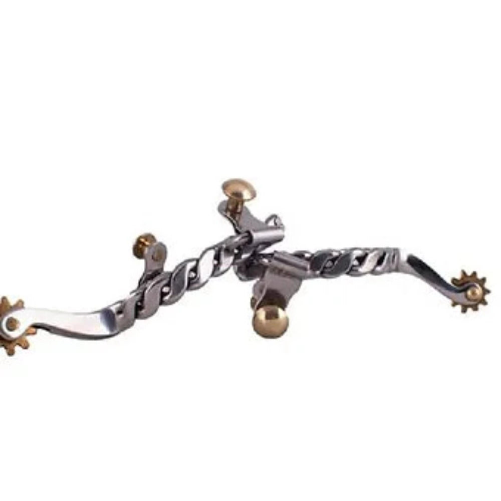 Showman Youth Stainless Steel Twisted Band Rowel Spurs