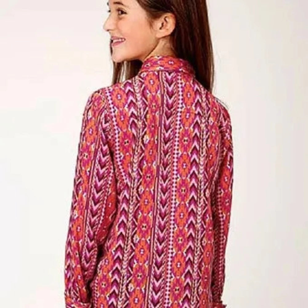Roper Girl's Pink Aztec Print Snap Up Western Shirt