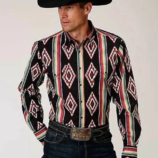 Roper Men's Long Sleeve Aztec Serape Print Western Shirt
