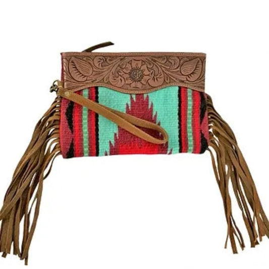 Wool Southwest Design Saddle Blanket Wristlet Purse