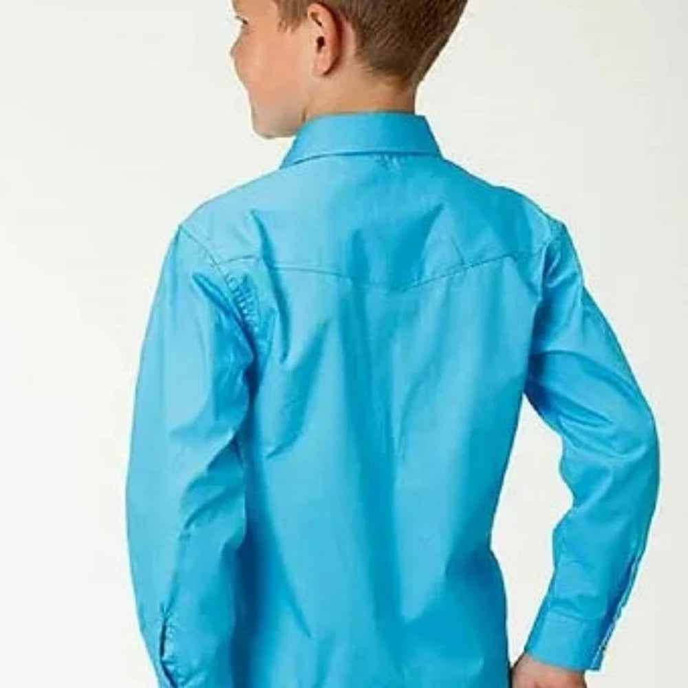Roper Youth Boy's Solid Turquoise Poplin Snap Up Western Shirt