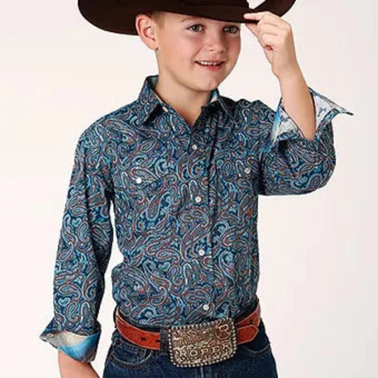 Boy's Roper Blue Canyon Paisley Western Shirt