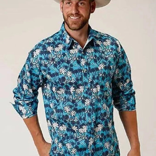 Men's Roper Beach Horseshoe Print Western Shirt