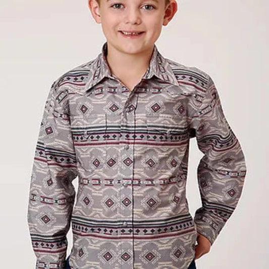 Roper Boys Aztec Print Button Up Long Sleeve Western Shirt