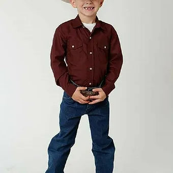 Roper Boy's Burgundy Wine Solid Broadcloth Western Show Shirt