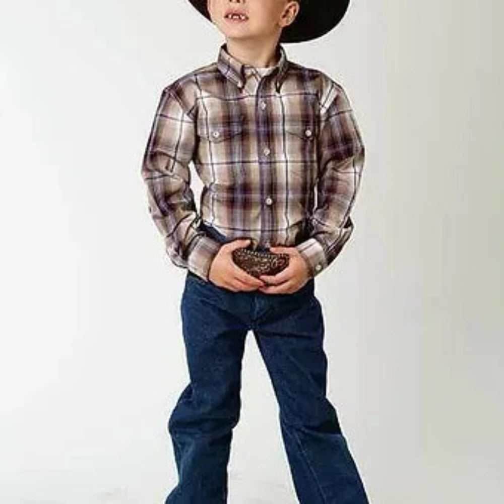 Boy's Roper Plaid Brown Sand Dune Ombre Western Shirt