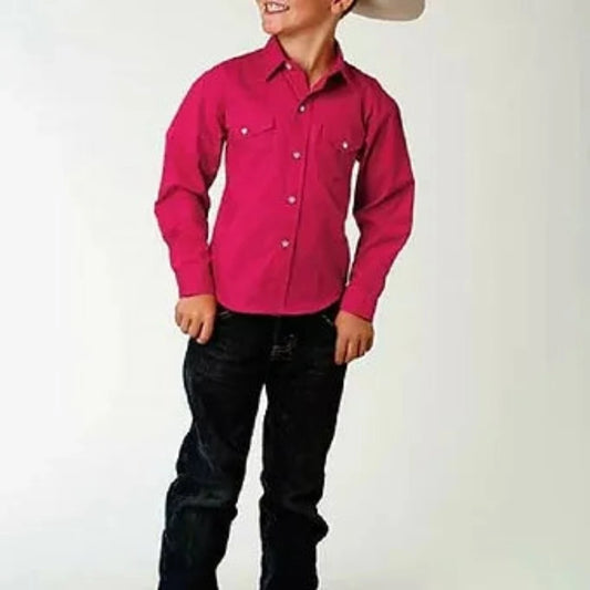 Roper Youth Boy's Solid Light Red Poplin Snap Up Western Shirt