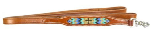 Beaded Dog Leash w/ Turquoise & Gold Cross