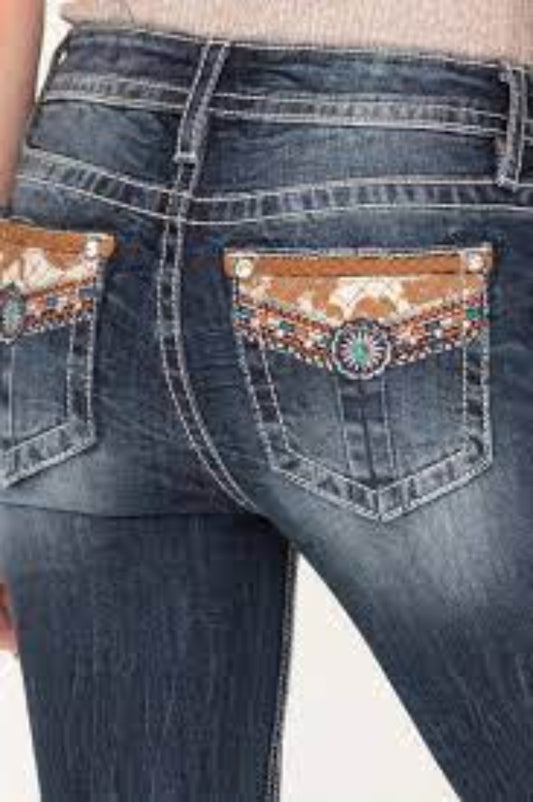 Miss Me Women's Sacred Land Rhinestone Embroidery Bootcut Jeans