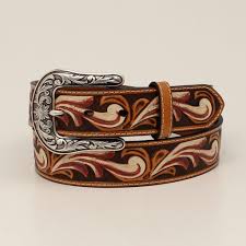 Ariat Ladies Belt 1 1/2 Floral Embossed Tan