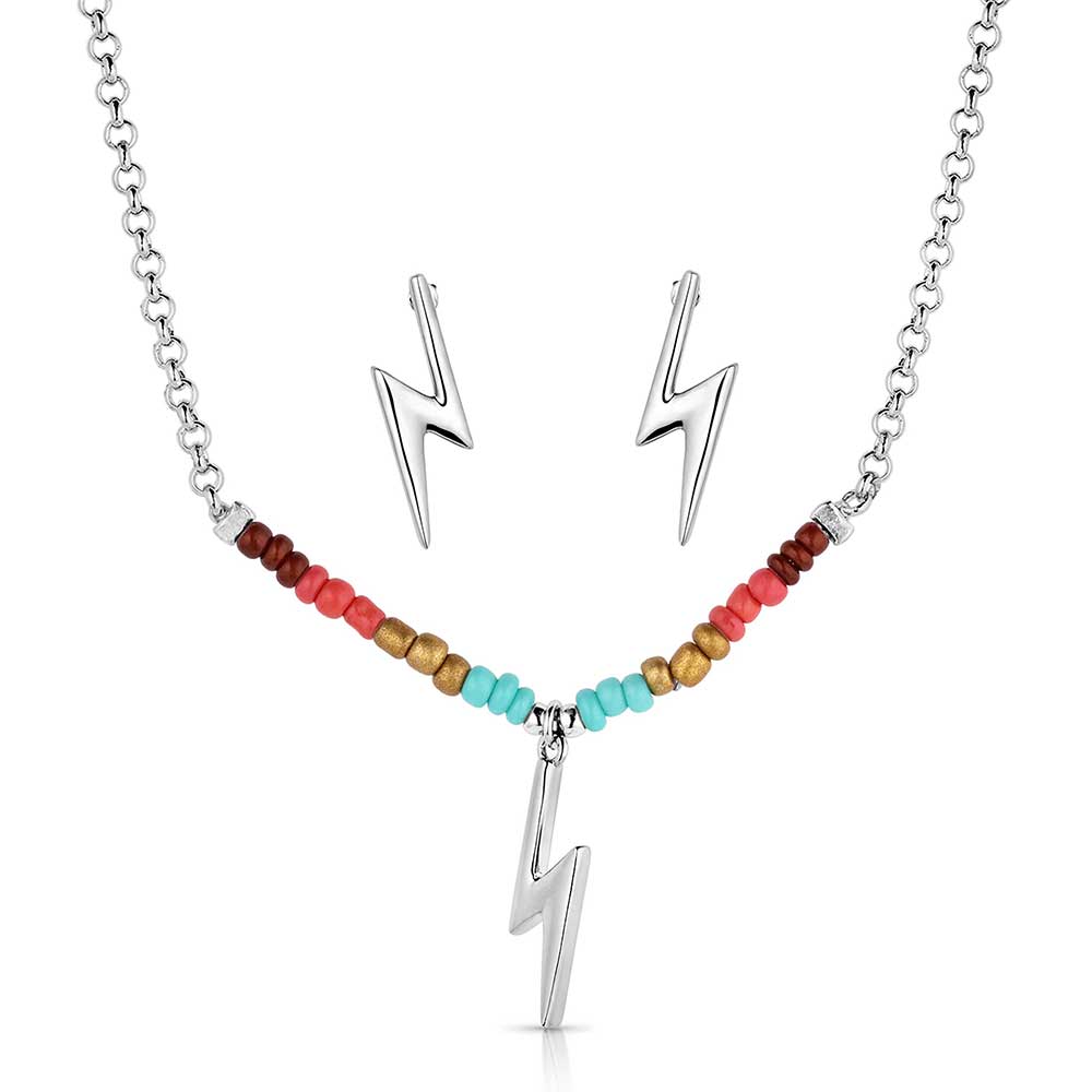 Colorstruck Lightning Bolt Beaded Necklace & Earrings Jewelry Set