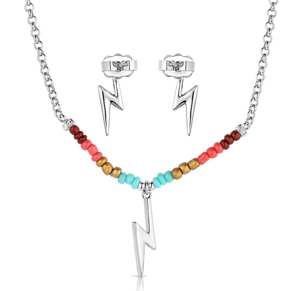 Colorstruck Lightning Bolt Beaded Necklace & Earrings Jewelry Set