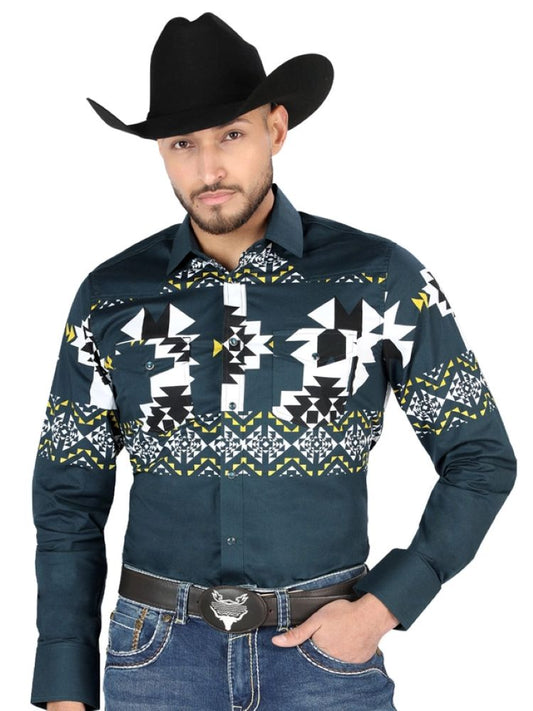 El General - Men's Western Long Sleeve Shirt - Teal Green