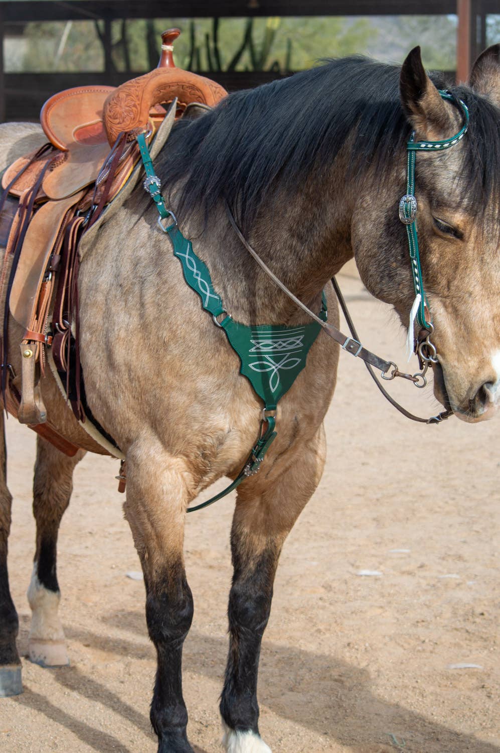 Schulz Green Boot Stitch Headstall and Breast Collar Set