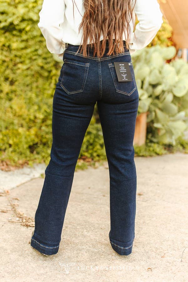 Dark Wash High Rise Trouser Jeans