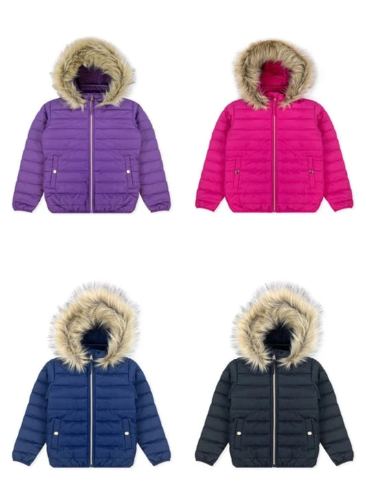 Girl's Hooded Coat w/ Fur Trim