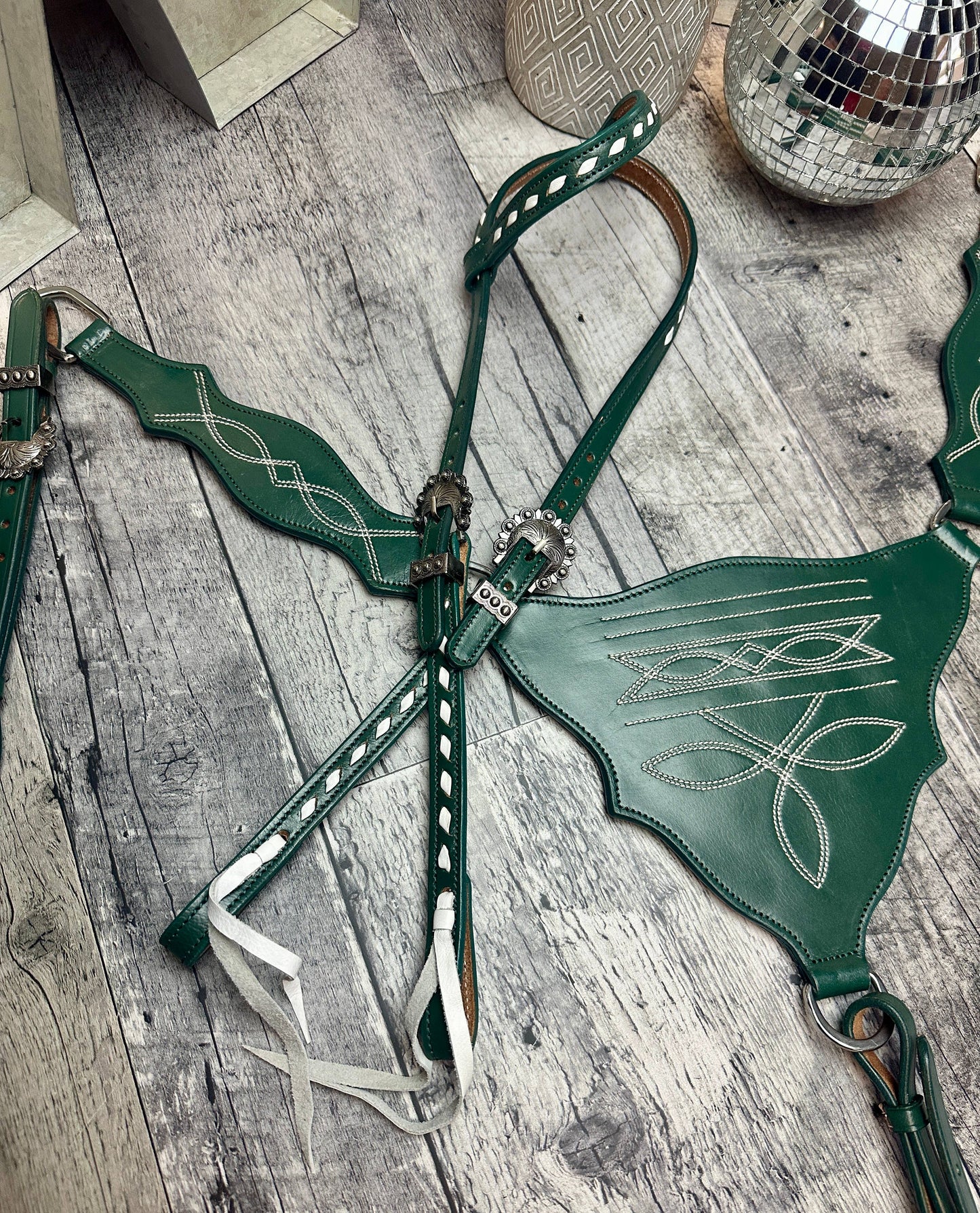Schulz Green Boot Stitch Headstall and Breast Collar Set