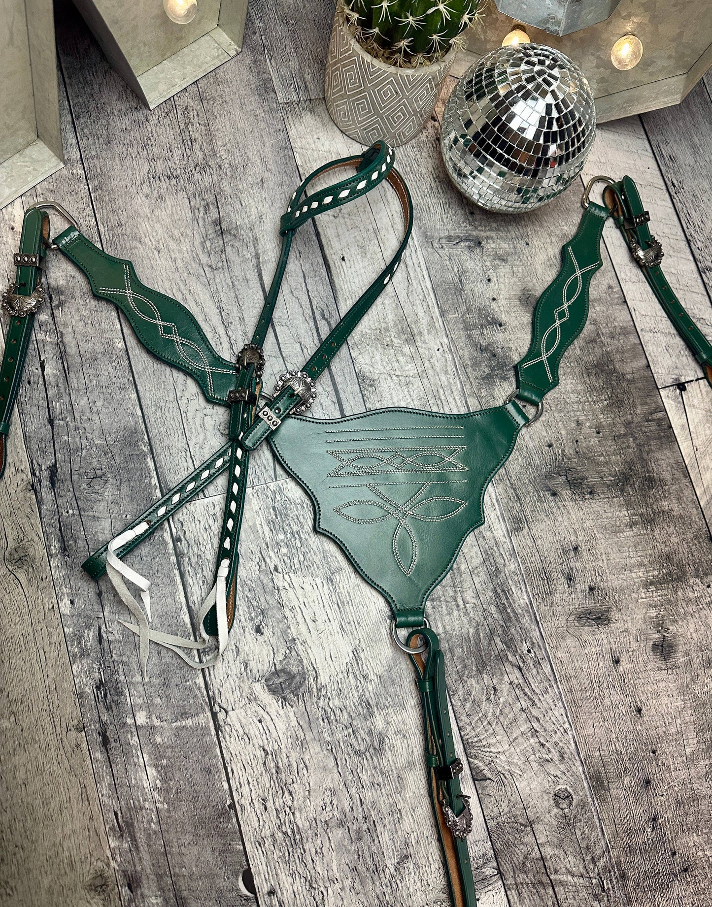 Schulz Green Boot Stitch Headstall and Breast Collar Set