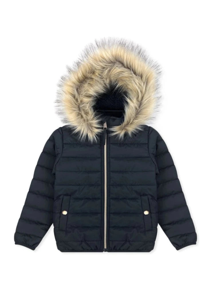 Girl's Hooded Coat w/ Fur Trim