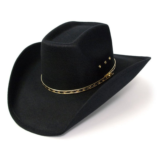 Kids Black Faux Felt Wide Cattleman Cowboy Hat