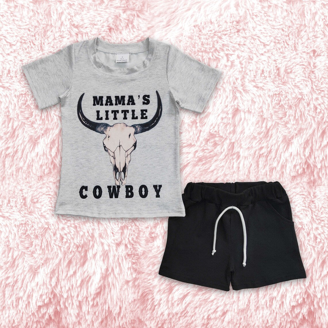 Mama's Little Cowboy Shorts Set Bull Skull