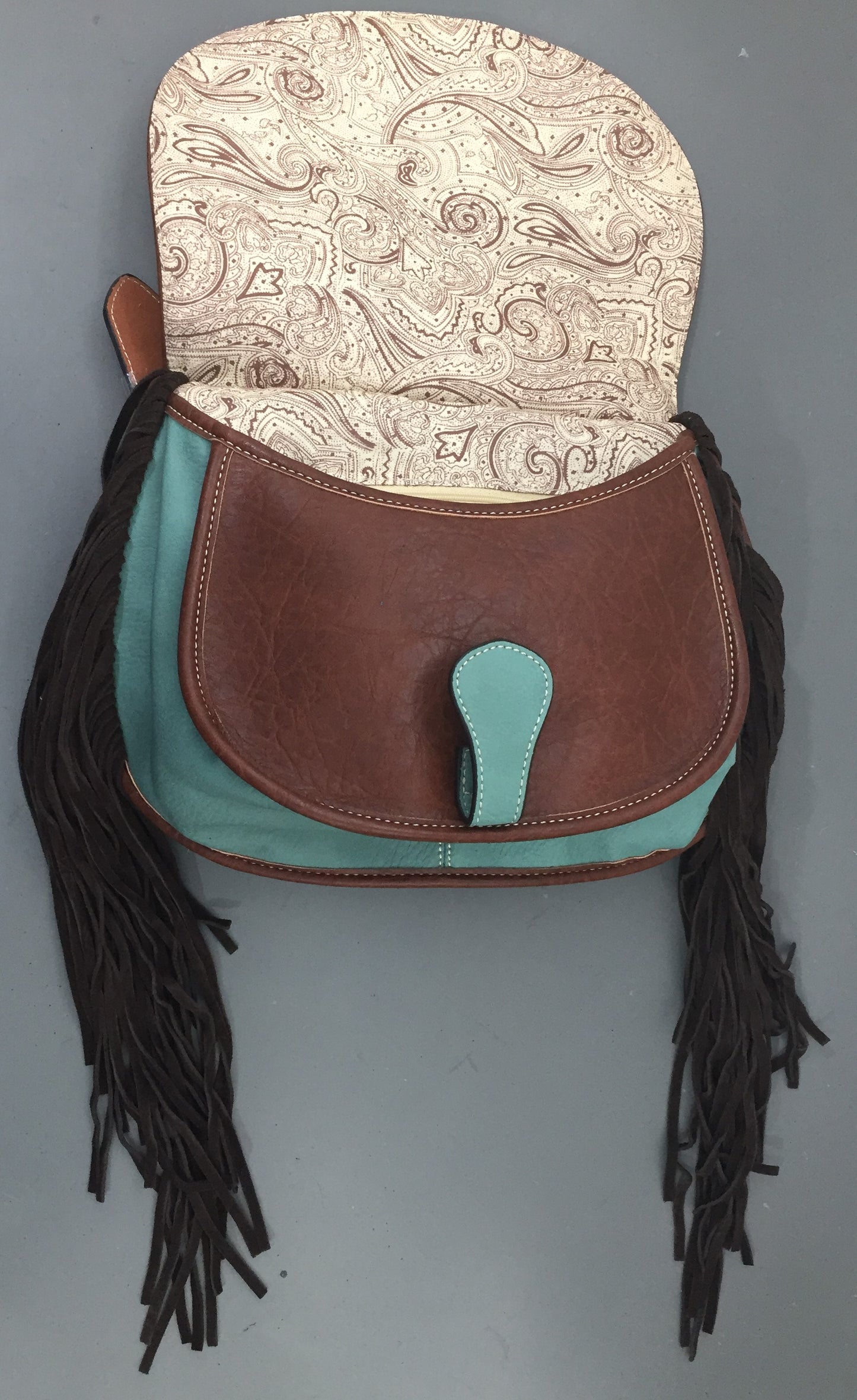 Nocona Brown Leather & Turquoise Accent Crossbody Purse Handbag