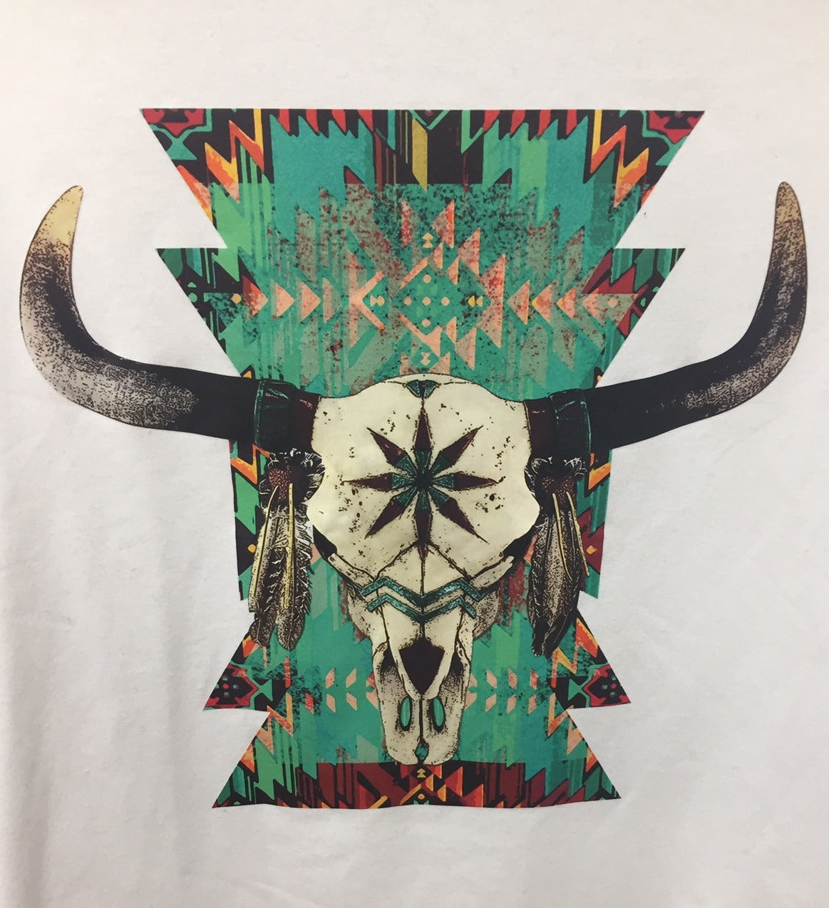 Men's White Western Aztec Steer Head Graphic Shirt