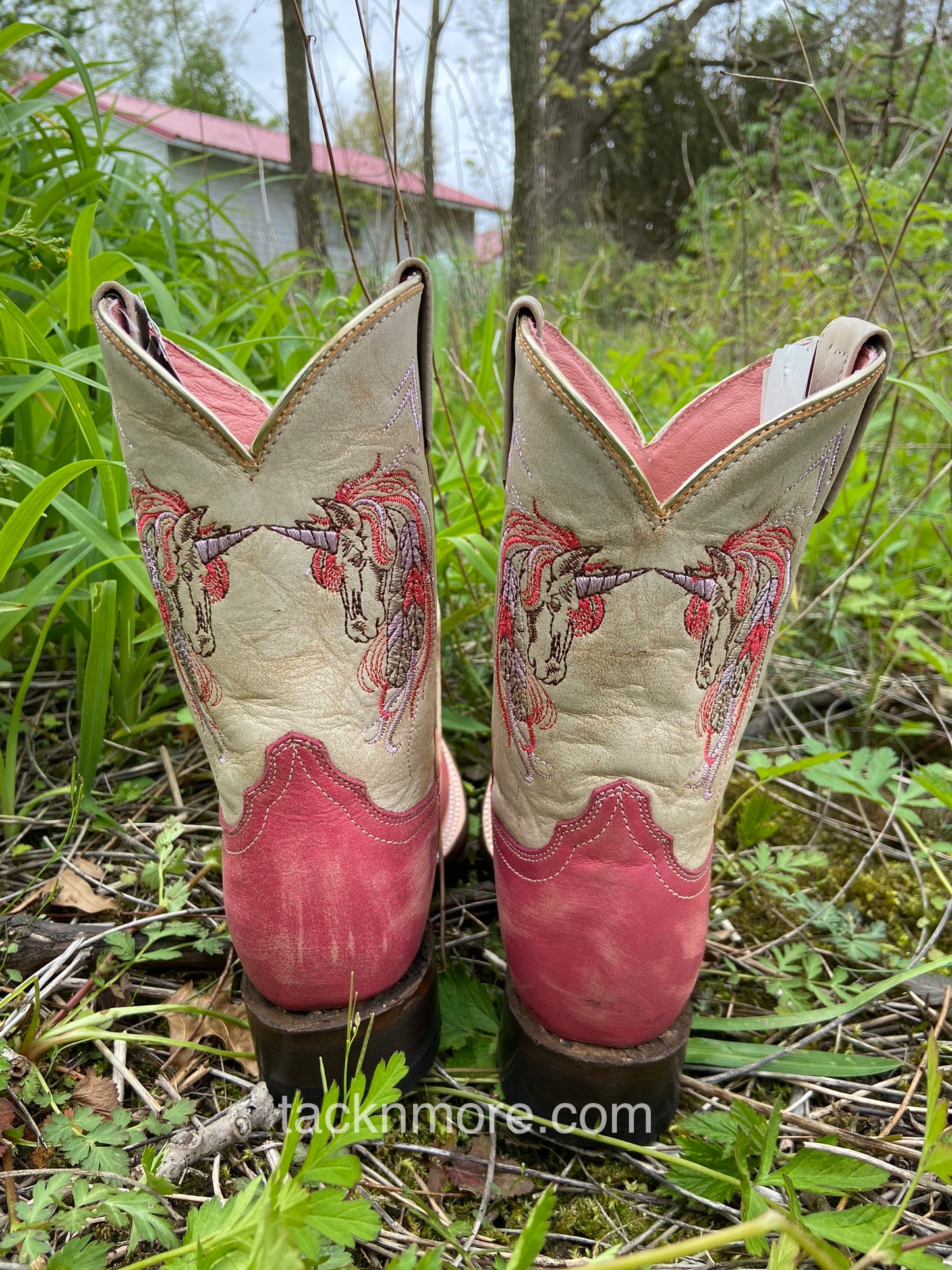 Roper Girls Children Cream & Pink 'Unicorn' Cowboy Boots