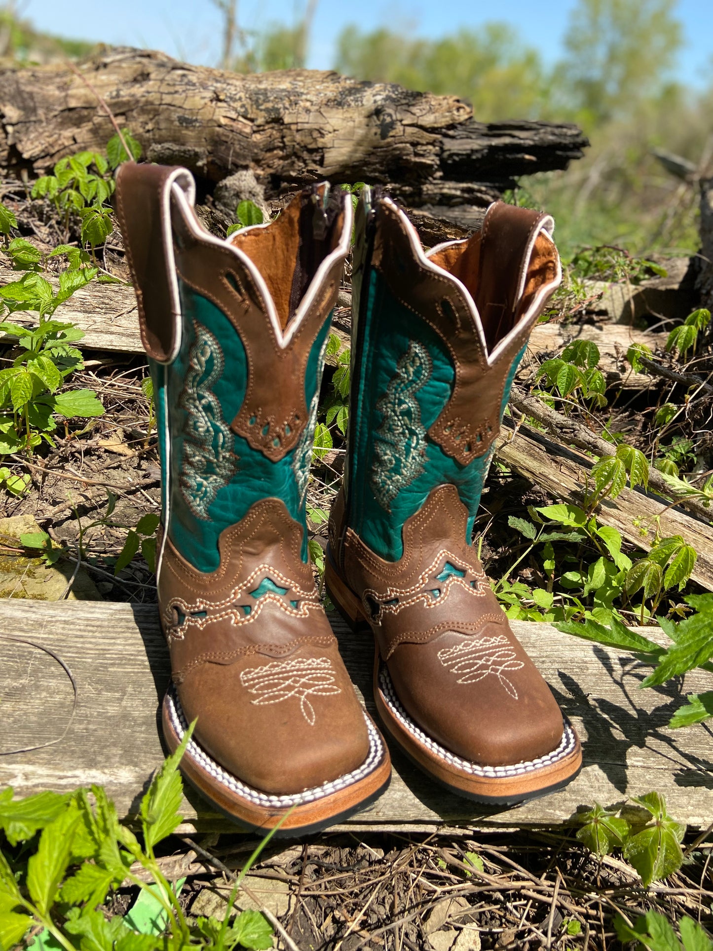 Redhawk Girl's Rodeo Turquoise Square Toe Western Boots