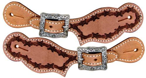Youth size Leather Spur Straps w/ Barbwire Tooling