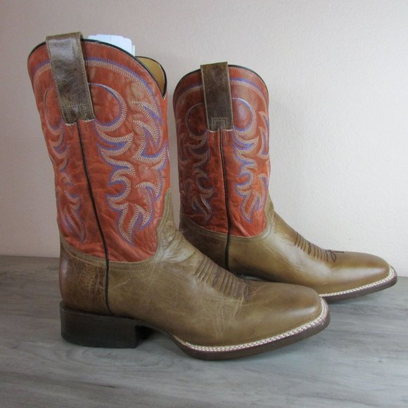 Men's Roper Light Tan w/ Orange Shaft Cowboy Western Boots
