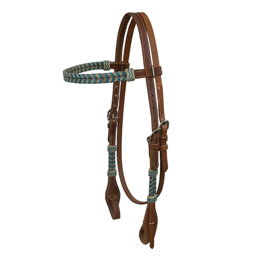 Showman Argentina Cow Leather Brow Headstall Teal Rawhide