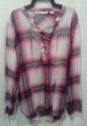 Cumberland Outfitters Women's Pink, Gray, and White Plaid Lace Up Shirt
