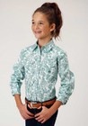 Roper Youth Girl's Long Sleeve Teal & White Floral Jade Paisley Western Shirt