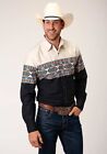 Roper Men's Vintage Style Long Sleeve Aztec Border Print Western Shirt.