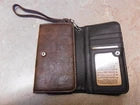 Women's Brown Faux Leather WALLET w/ EMBROIDERED CROSS Billfold Cell Phone Case