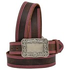 Women's Genuine leather ANGEL RANCH DARK BROWN PINK STITCHING BELT