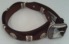 3D Belt Co. Brown Genuine Leather Western Scallop Belt with Praying Cowboy Conchos and wrapped Rawhide. Size 44