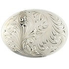 4 1/8" x 3 1/8" Engraved GERMAN SILVER BELT BUCKLE w/ Floral filigree 2" Belts