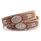 3D Belt Co.'s light brown genuine leather belt with a braided overlay and cross conchos