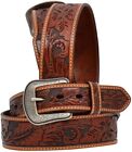 Men's HAND TOOLED FLORAL WESTERN LEATHER BELT w/ Antique buckle