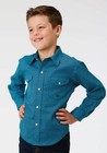 Roper's Youth Boy's Blue & Light Blue Double Diamond Western Show Shirt