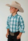 Roper Youth Boy's Jade Plaid Western Show Shirt