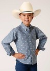 Roper Boy's Long Sleeve Long Horn Oxford Western Shirt