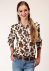 Roper Women's Brown  White Long-Sleeve Cowhide Print Western Shirt