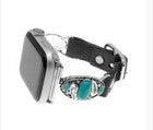 Apple Watch Band. This watch band is accented with turquoise stone and silver feather accents