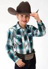 Roper Youth Boy's Turquoise, White, and Black Plaid Western Show Shirt