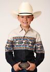 Roper Youth Boy's Vintage Style Aztec Border Print Western Shirt